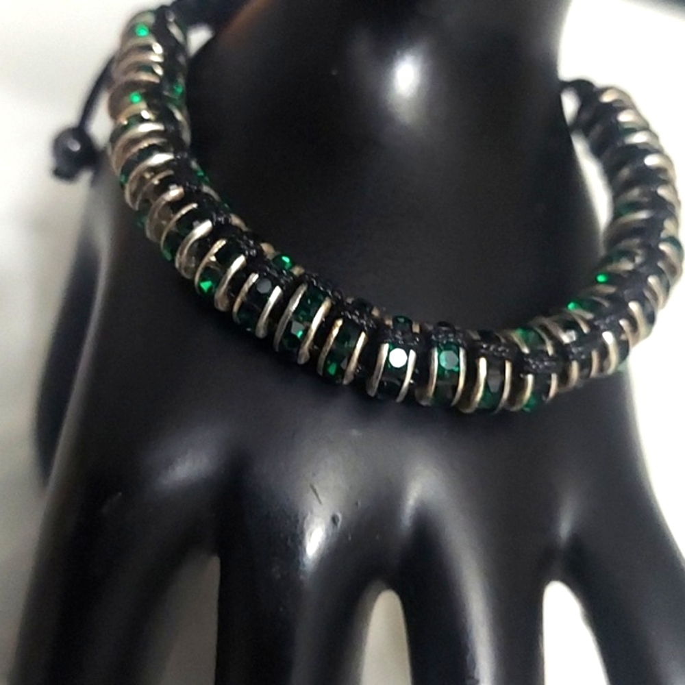 Emerald Green  Rhinestone Snake Wrap Unique Bling Bracelet Adj